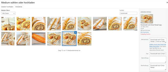 Keywords richtig platzieren: Screenshot Bilder-SEO: Beispiel Nussstrudel